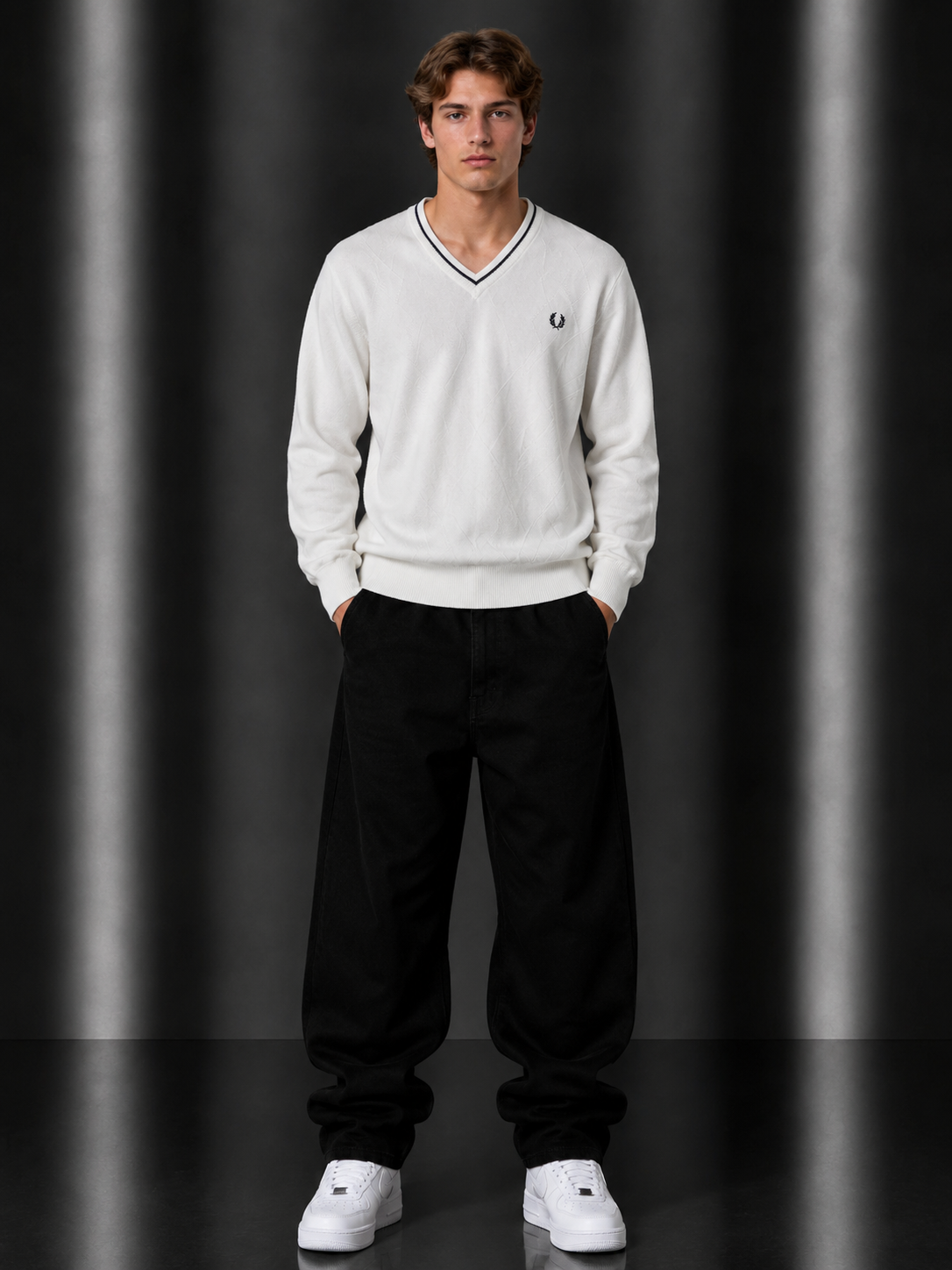Fred Perry Sweater L weiß